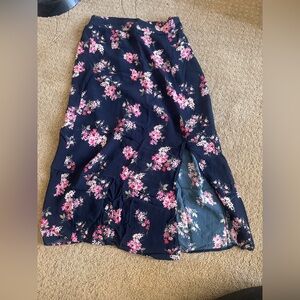 Amour Vert Blue and Pink A-Line Midi Skirt with Slit